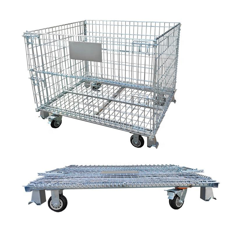 Mracking High Capacity Steel Wire Cage Foldable Stackable Warehouse Mesh Box Storage Container Pallet Cargo Storage Equipment