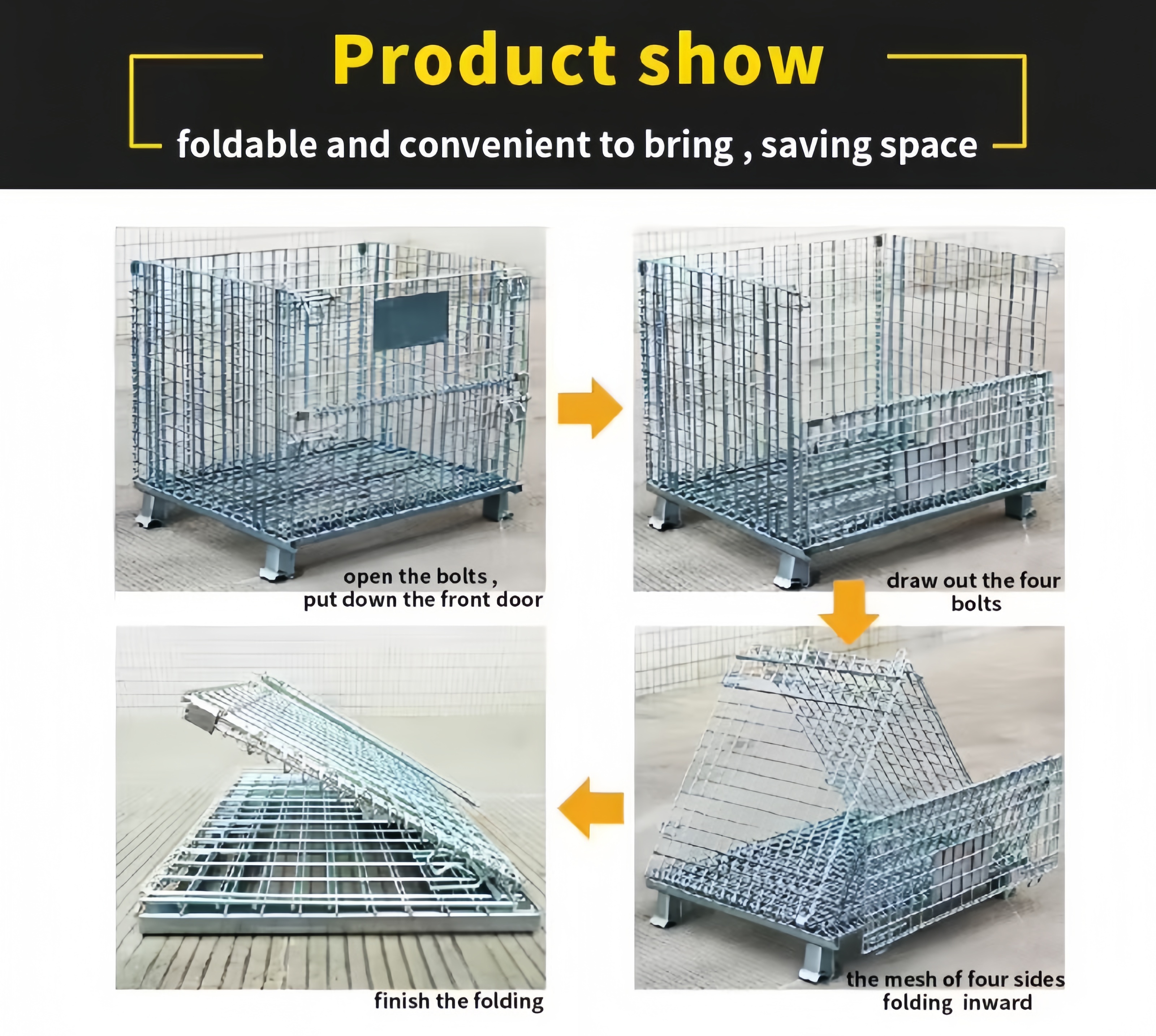 Mracking High Capacity Steel Wire Cage Foldable Stackable Warehouse Mesh Box Storage Container Pallet Cargo Storage Equipment