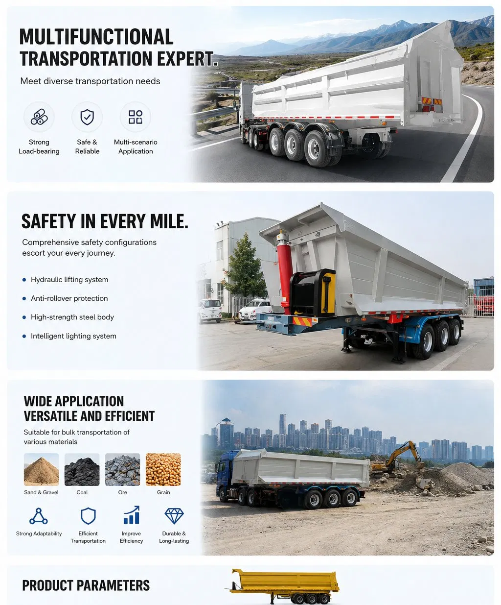 Double Semi Trailer Designed for Port Transshipment Intermodal and Multimodal Logistics