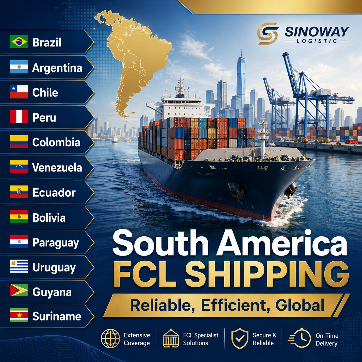 Ocean Sea Freight Forwarding Cargo Shipping Agent Logistics Price FCL LCL Door to Door Chile Columbia Peru Ecuador