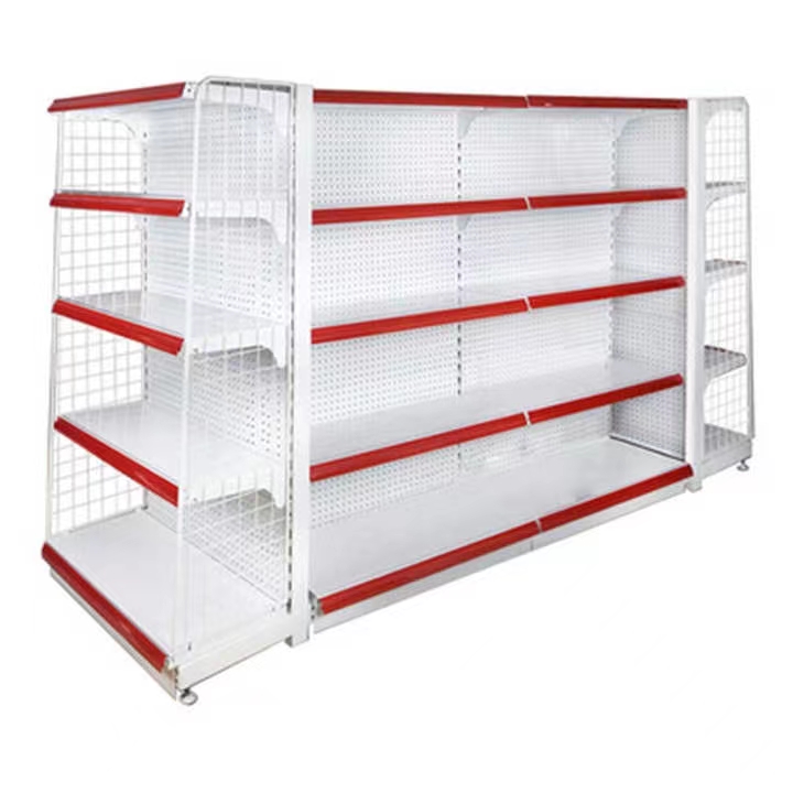 Customized Service Double Side Steel Central Island Design Rack Display Supermarket Shelves