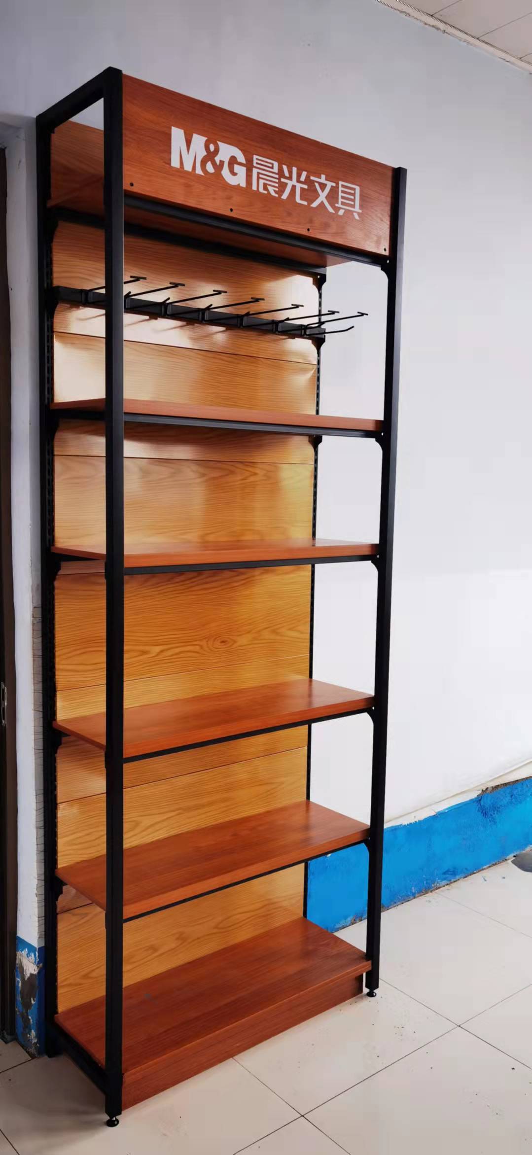 Single Side Grocery Supermarket Metal Rack Retail Shop Wood Display Store Wall Shelf