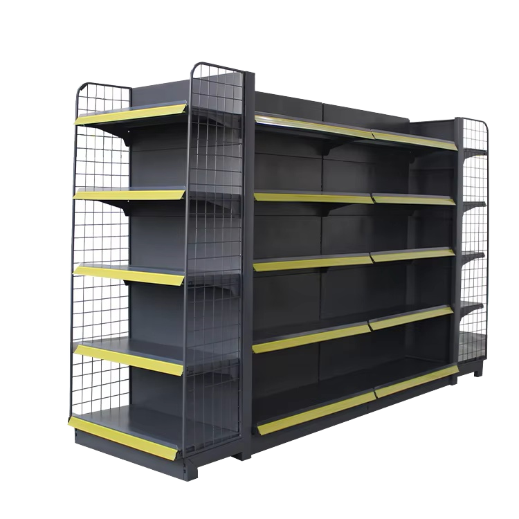 Supermarket Grocery Display Racks Light Duty Double-Sided Gondola Shelves with Metallic Material for Center Displays