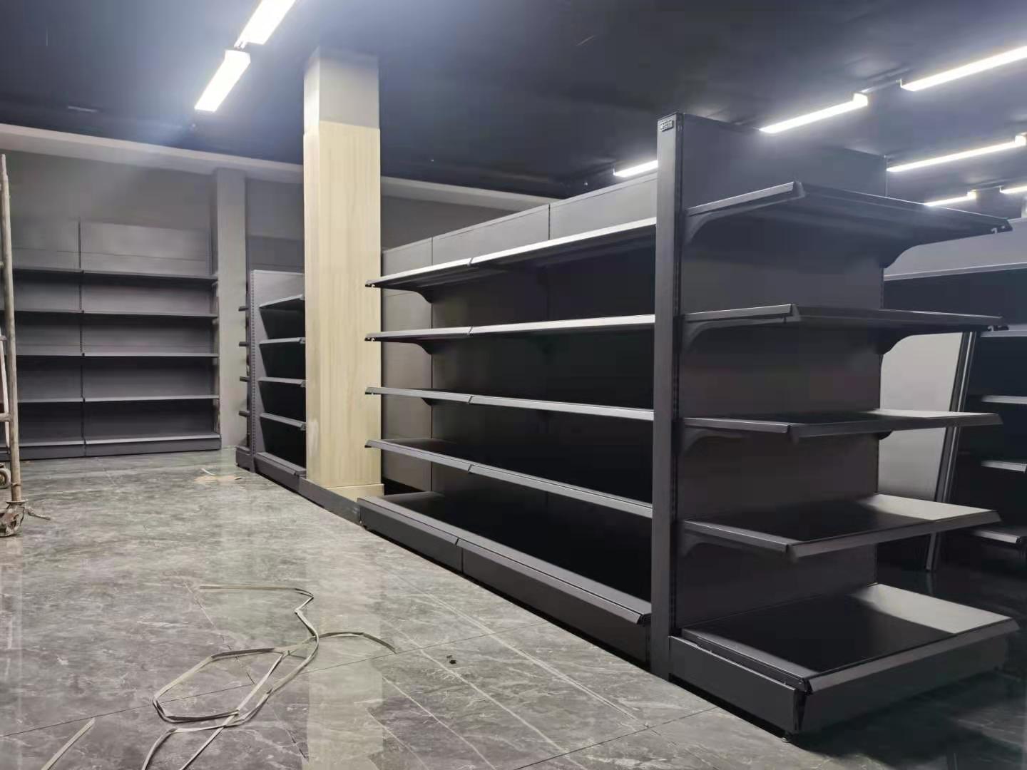 Supermarket Grocery Display Racks Light Duty Double-Sided Gondola Shelves with Metallic Material for Center Displays