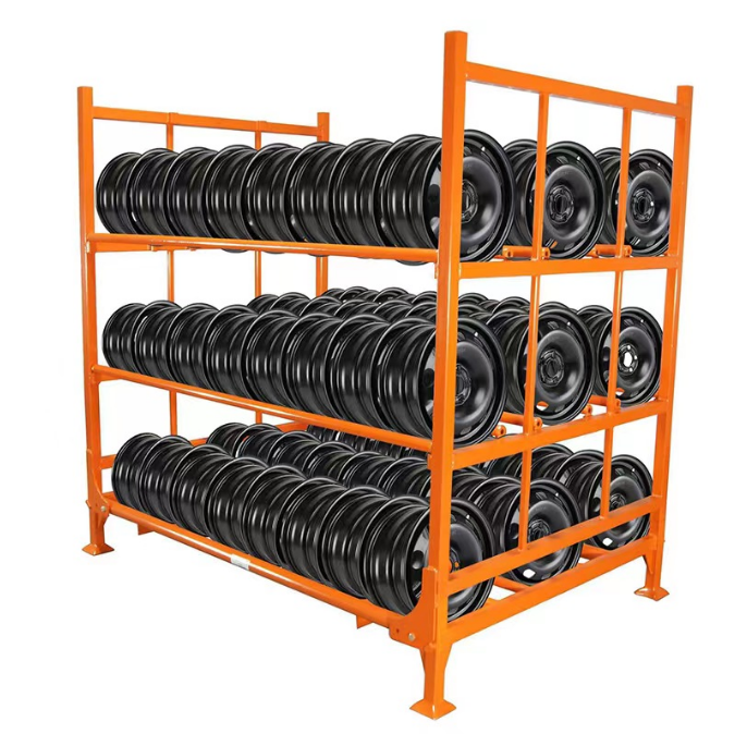 Portable Heavy Duty Steel Multi-Level Foldable Stackable Truck Tire Storage Rack Electrostatic Powder Coating Corrosion