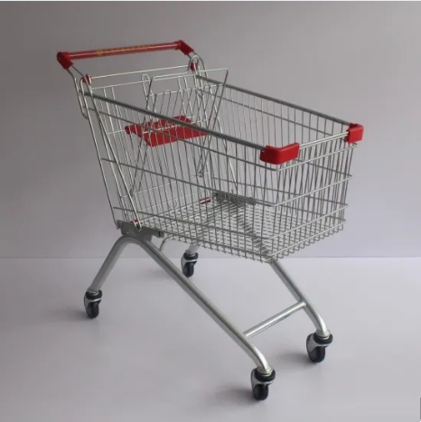 European Style PU Wheel Smart Cart Shopping Trolley Gondola Shelf Compatibility Unfolding Design Zinc Plated Surface for