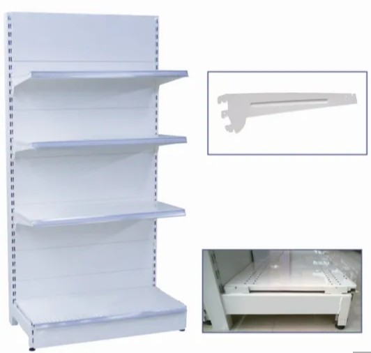 Frosted Double-sided Grocery Shelf  Easy-install Convenience Store Racks Design Metallic Gondola Shelving