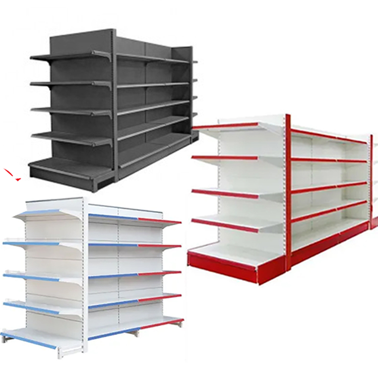 Heavy Duty Metallic Gondola Shelving for Supermarket Wall Side Advertising Display Rack for Bread