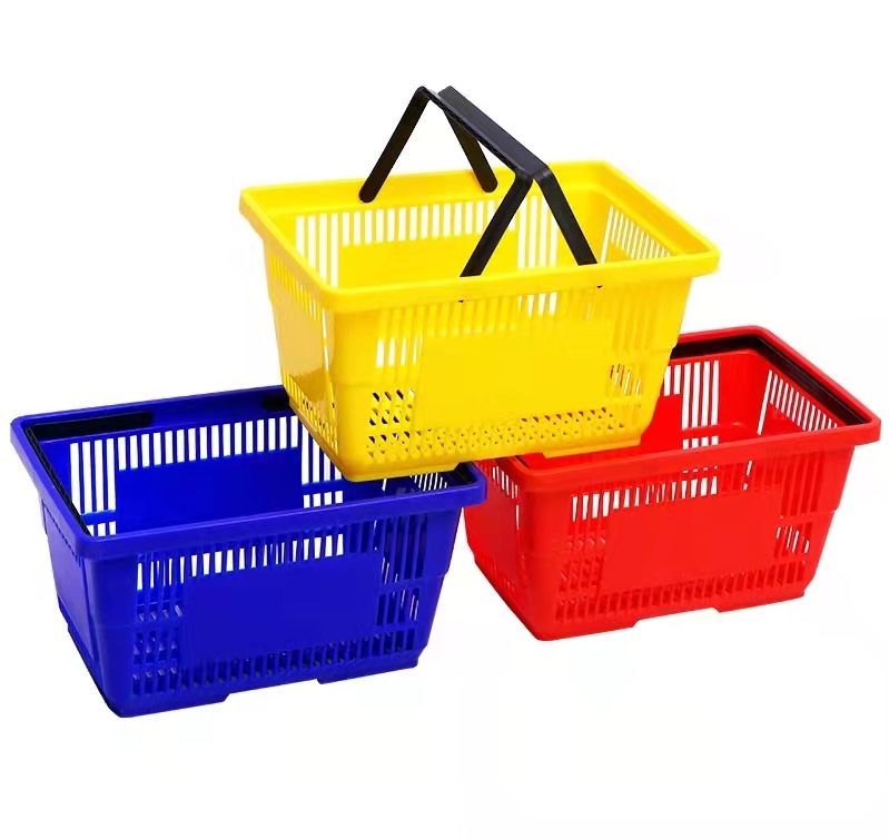 20L & 28L Plastic Shopping Basket with Wheels Convenient Storage for Easy Shopping & Home Use