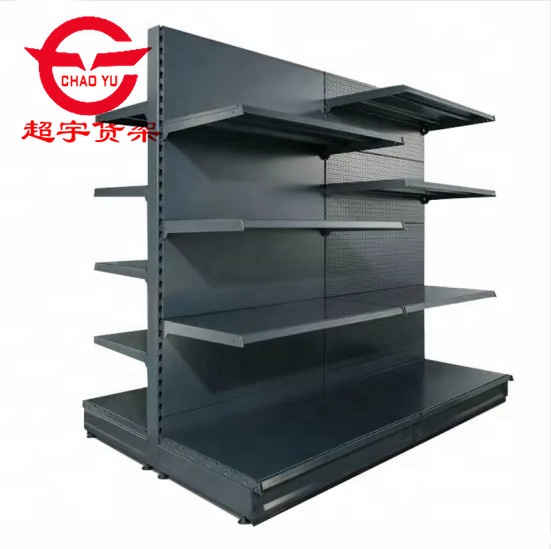 Frosted Double-sided Grocery Shelf  Easy-install Convenience Store Racks Design Metallic Gondola Shelving