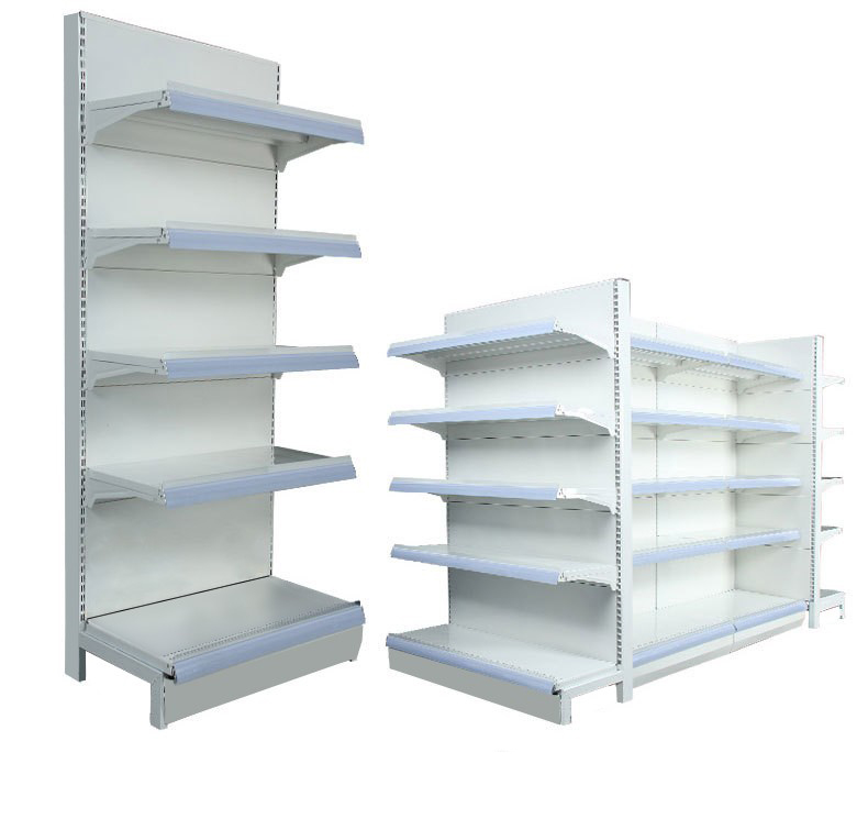 Supermarket Grocery Display Racks Light Duty Double-Sided Gondola Shelves with Metallic Material for Center Displays