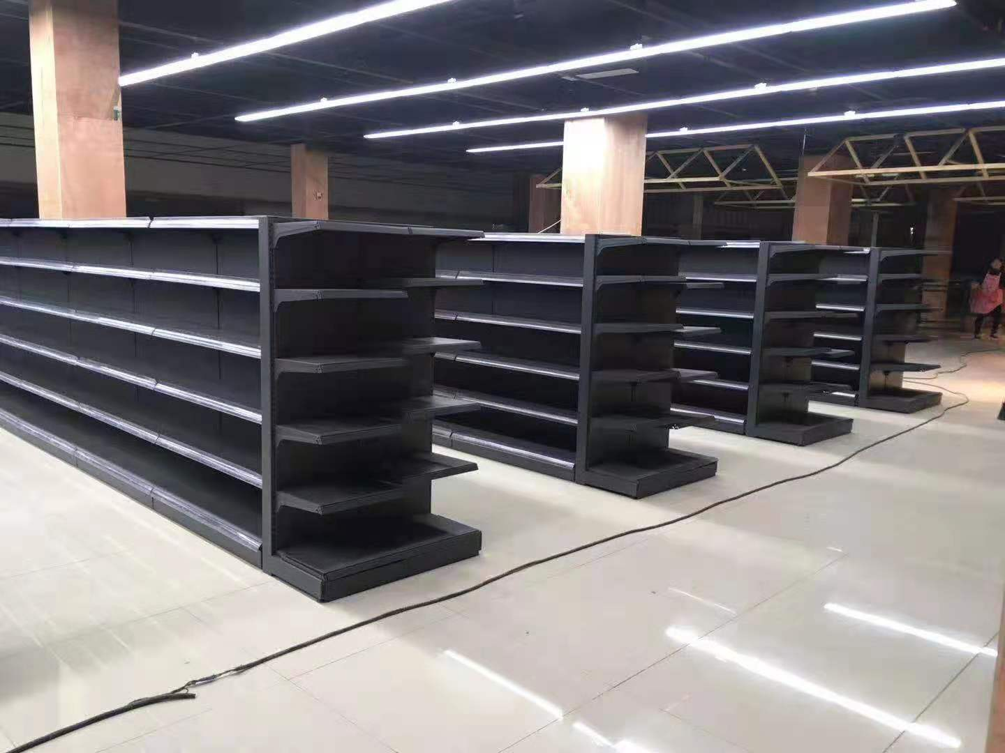 Supermarket Grocery Display Racks Light Duty Double-Sided Gondola Shelves with Metallic Material for Center Displays