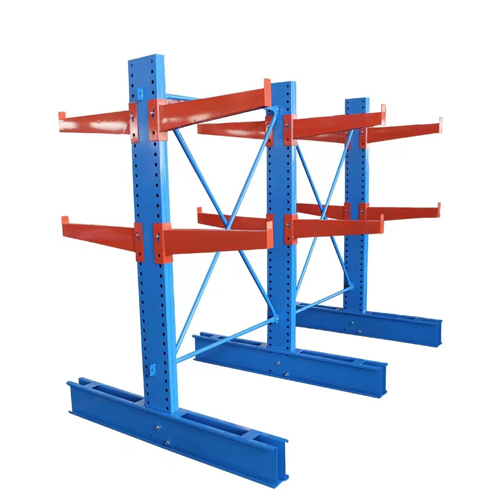 Heavy Duty Steel Garage Storage Shelving Single Side Cantilever Racking Corrosion Protection Customizable 4-Tier L-Type CE Rack