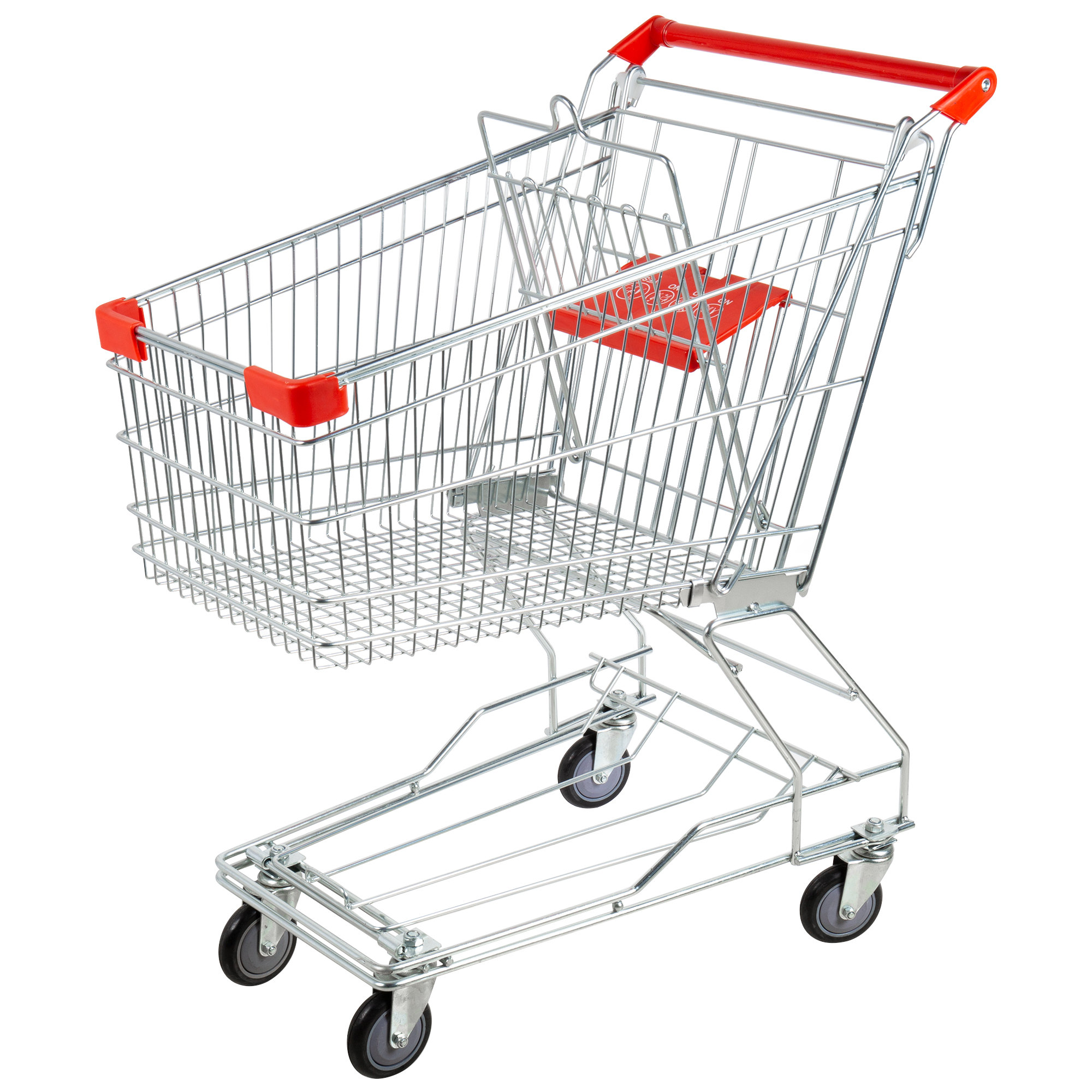 Supermarket Grocery Store Durable Steel Smart Shopping Trolley Unfolding Design Zinc Plated PU PP Wheels Gondola Shelf Usage