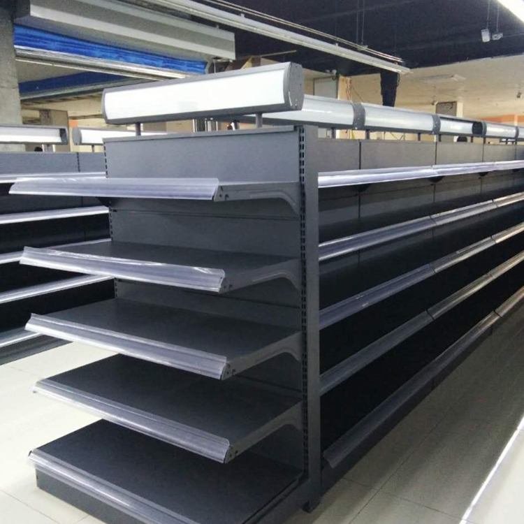 Classic Style Double-Sided End Unit Shelving Gondola Light Duty Steel Metallic Supermarket Store Rack Display