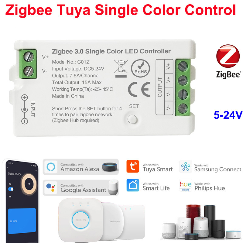 LED Controller Zigbee 3.0 WiFi Dim CCT RGB RGBW Rgbcct LED Strip Hue Bridge Tuya Dual Mode Gateway Smart Things DC5V-24V