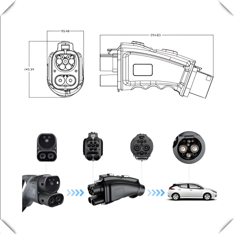 Zhongchongfu CCS2-Gbt Adapter Fast Connection for Electric Vehicles Using European and Chinese Standards with Compact Build Strong Shell and Simple Operation