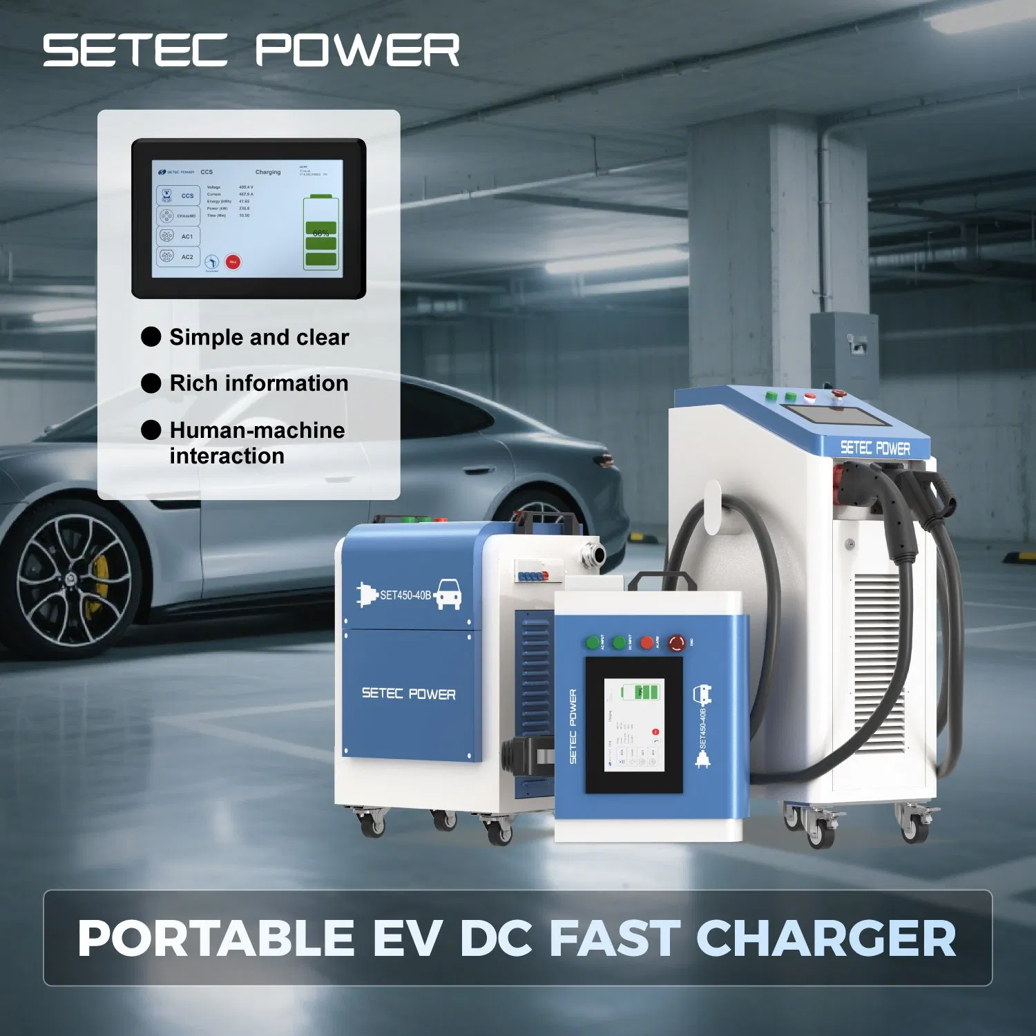 SETEC POWER Level 3 DC Portable Fast EV Charging Station | RFID, APP Control, OCPP Protocol Compatible