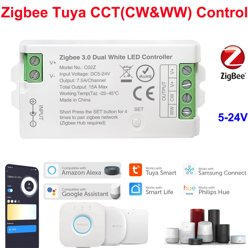 LED Controller Zigbee 3.0 WiFi Dim CCT RGB RGBW Rgbcct LED Strip Hue Bridge Tuya Dual Mode Gateway Smart Things DC5V-24V