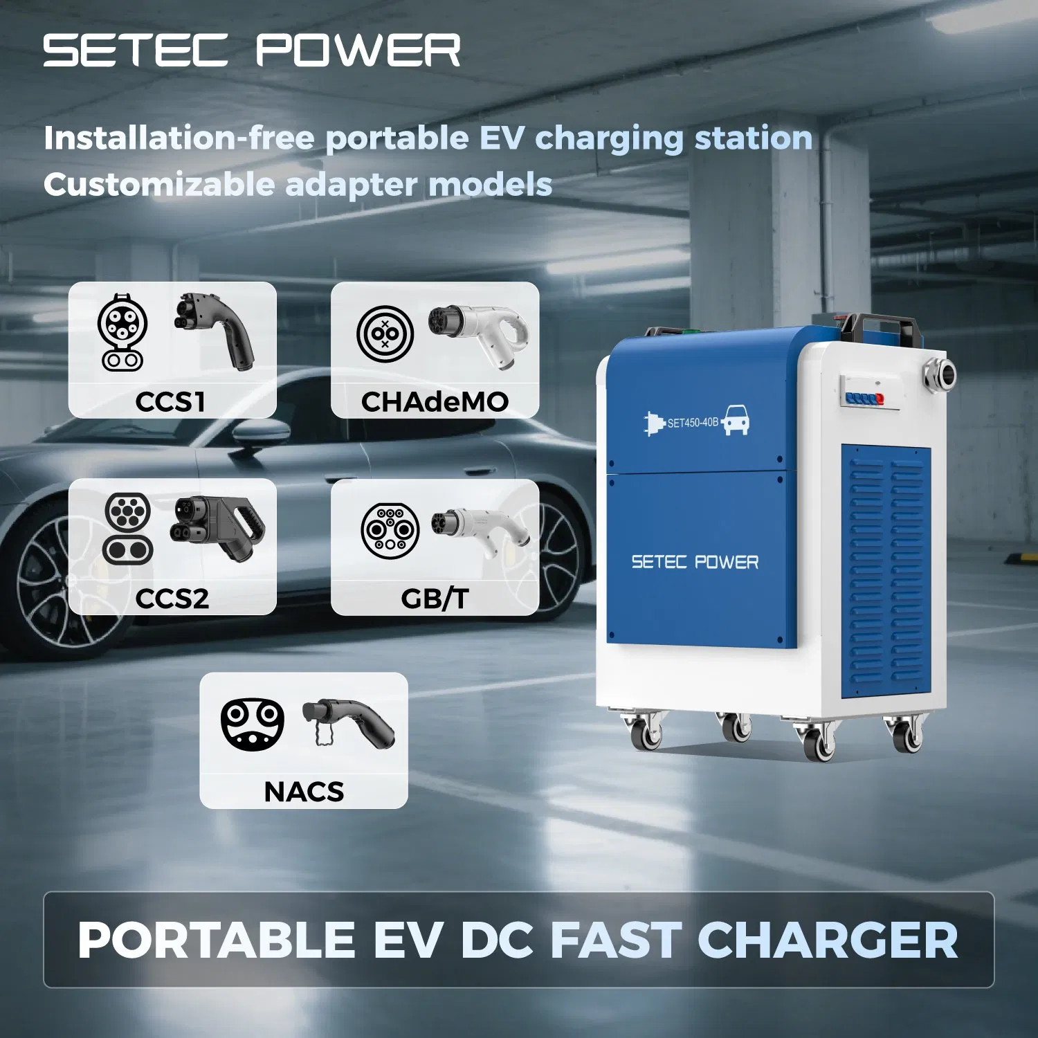 SETEC POWER Level 3 DC Portable Fast EV Charging Station | RFID, APP Control, OCPP Protocol Compatible