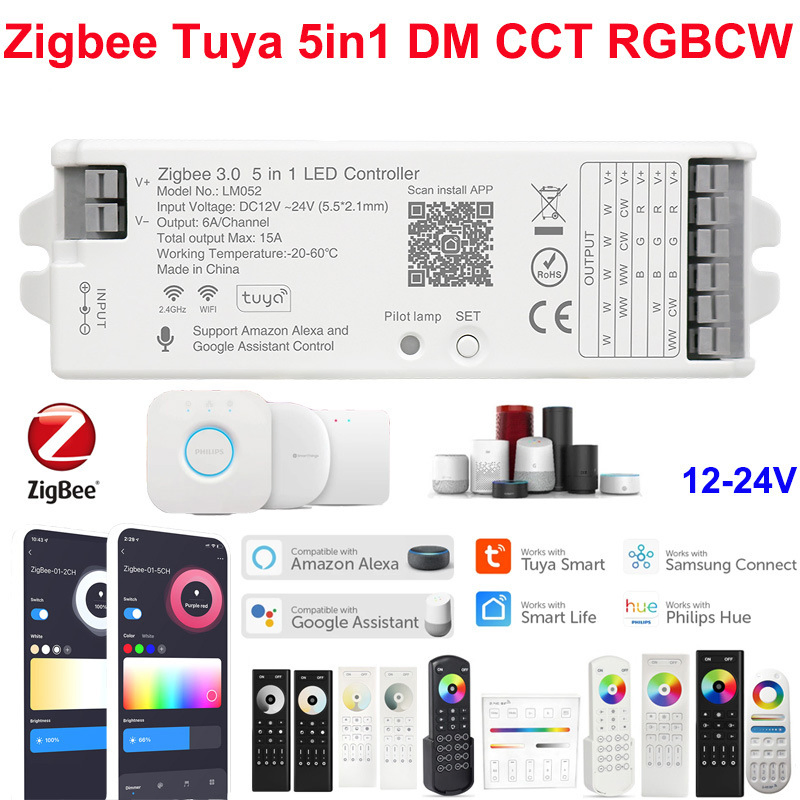 LED Controller Zigbee 3.0 WiFi Dim CCT RGB RGBW Rgbcct LED Strip Hue Bridge Tuya Dual Mode Gateway Smart Things DC5V-24V