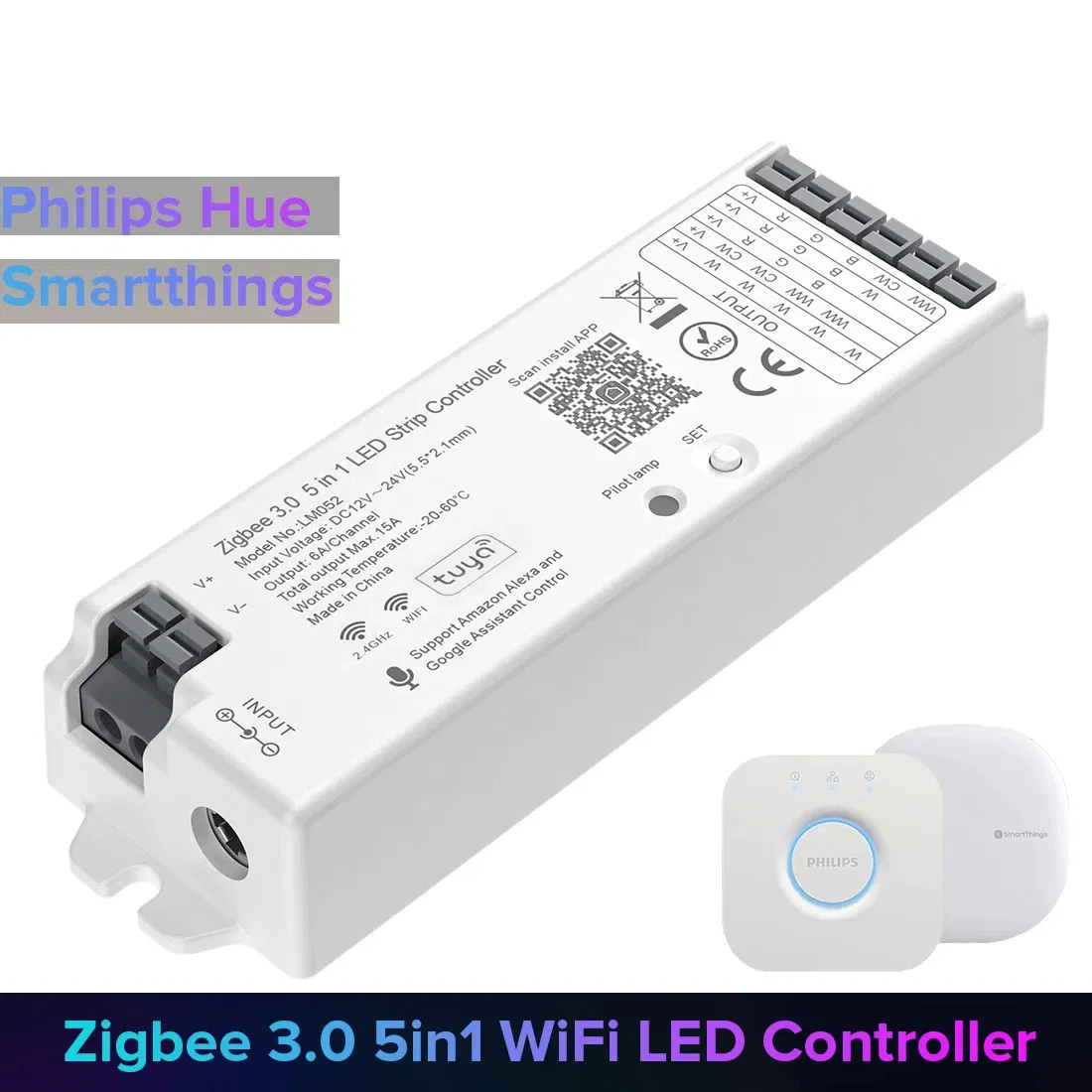 LED Controller Zigbee 3.0 WiFi Dim CCT RGB RGBW Rgbcct LED Strip Hue Bridge Tuya Dual Mode Gateway Smart Things DC5V-24V
