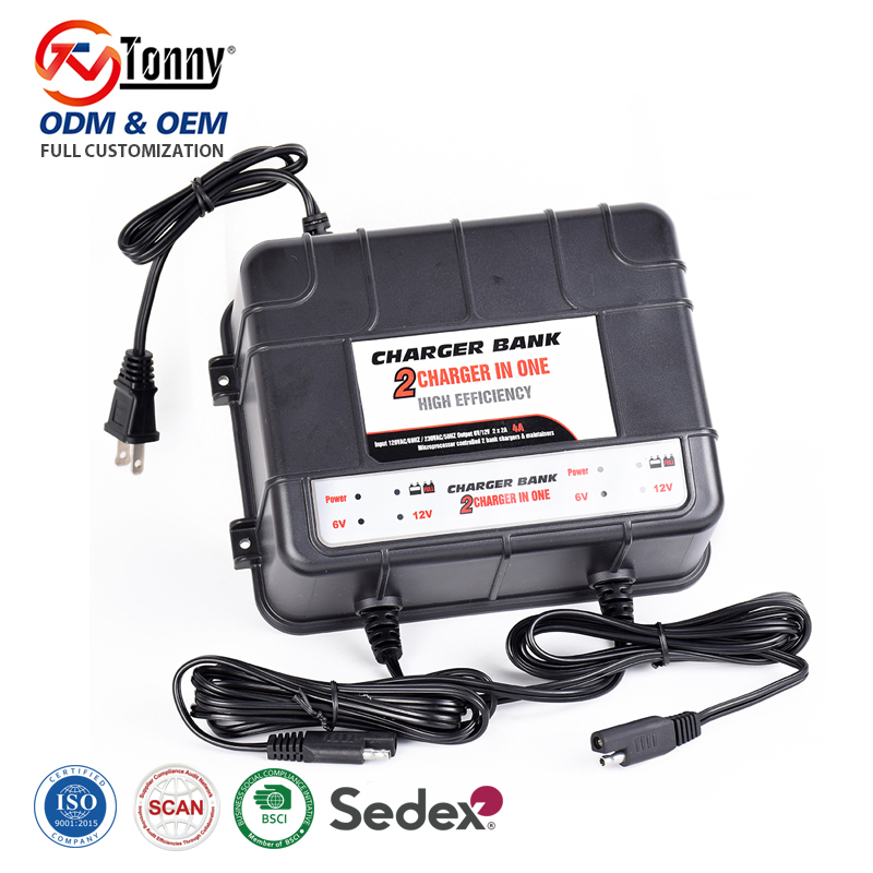 6V/12V 10A 2-Bank Marine Waterproof Smart on-Board Battery Charger, Auto Lead Acid Car Motorcycle Battery Charger Agmgel Mf Wet