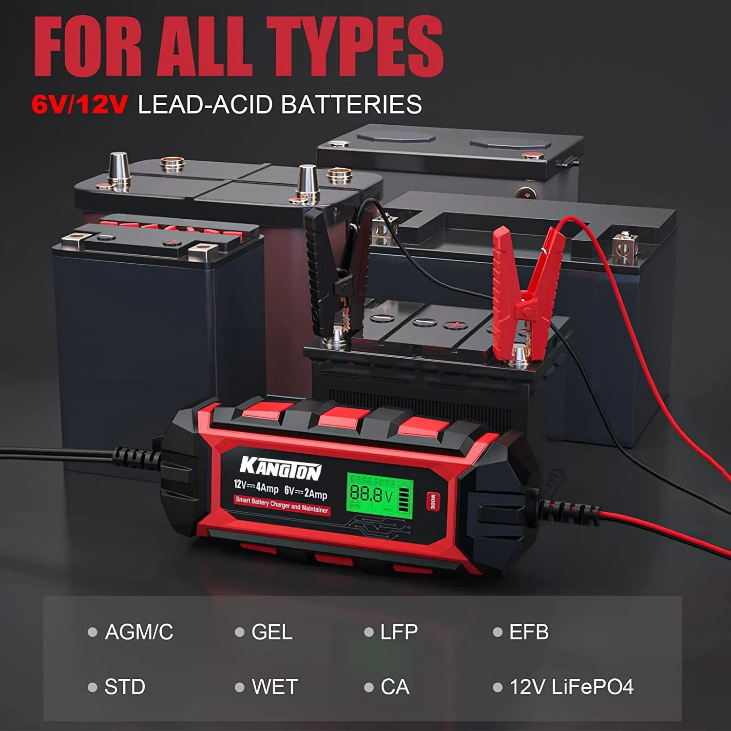 4-AMP Electric Automatic Portable Car Battery Trickle Supersafe Smart Charger Automotive Maintainer 12 Volt Float Charger, Desulfator for Lead-Acid Battery