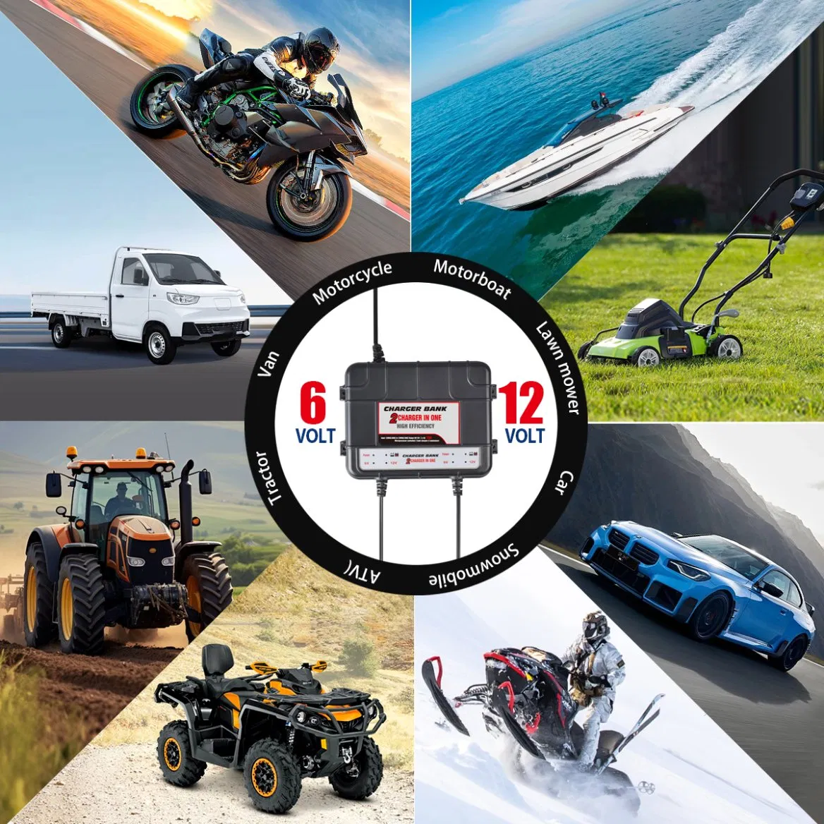 6V/12V 10A 2-Bank Marine Waterproof Smart on-Board Battery Charger, Auto Lead Acid Car Motorcycle Battery Charger Agmgel Mf Wet