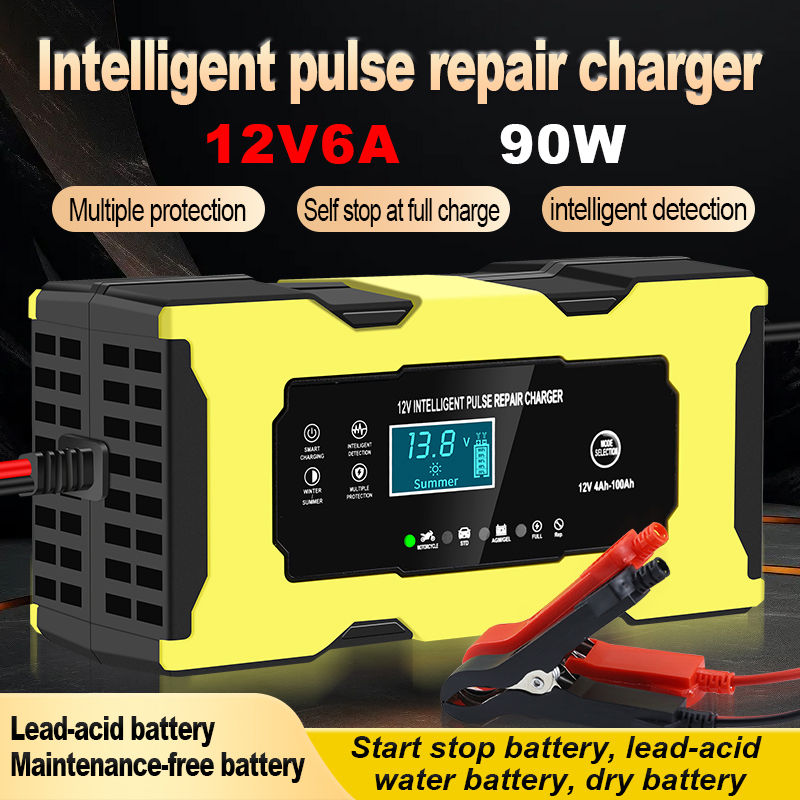 6AMP Electric Smart Portable Rechargeable LCD Gel AGM Lead-Acid Battery Charger 12V for Motorcycle Car Nan