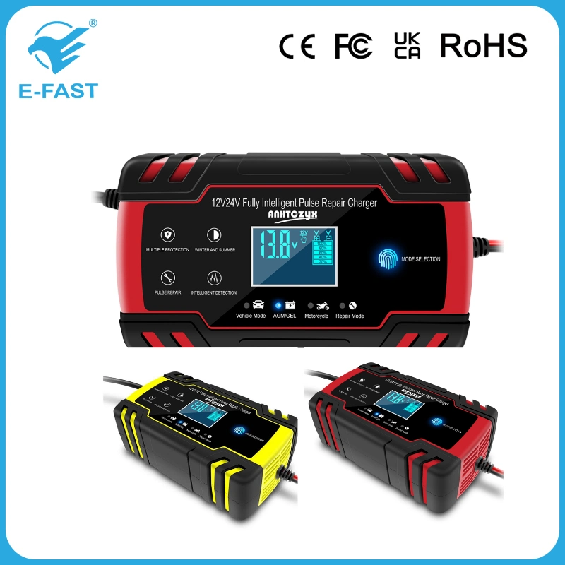 Portable 12V 24V Car AGM Lead Acid Battery Charger with LCD Display