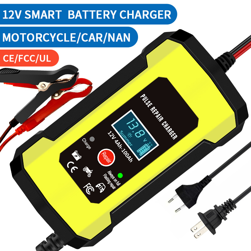 Automatic Portable Car Battery Charger 12V 6A Motorcycle Pulse Repair Trickle Charger for Gel AGM Lead Acid Battery