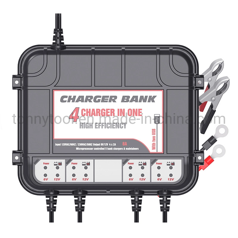 4-Bank, 8-AMP (2-AMP Per Bank) Fully-Automatic Smart Charger, 6V and 12V Battery Charger, Battery Maintainer, Trickle Charger