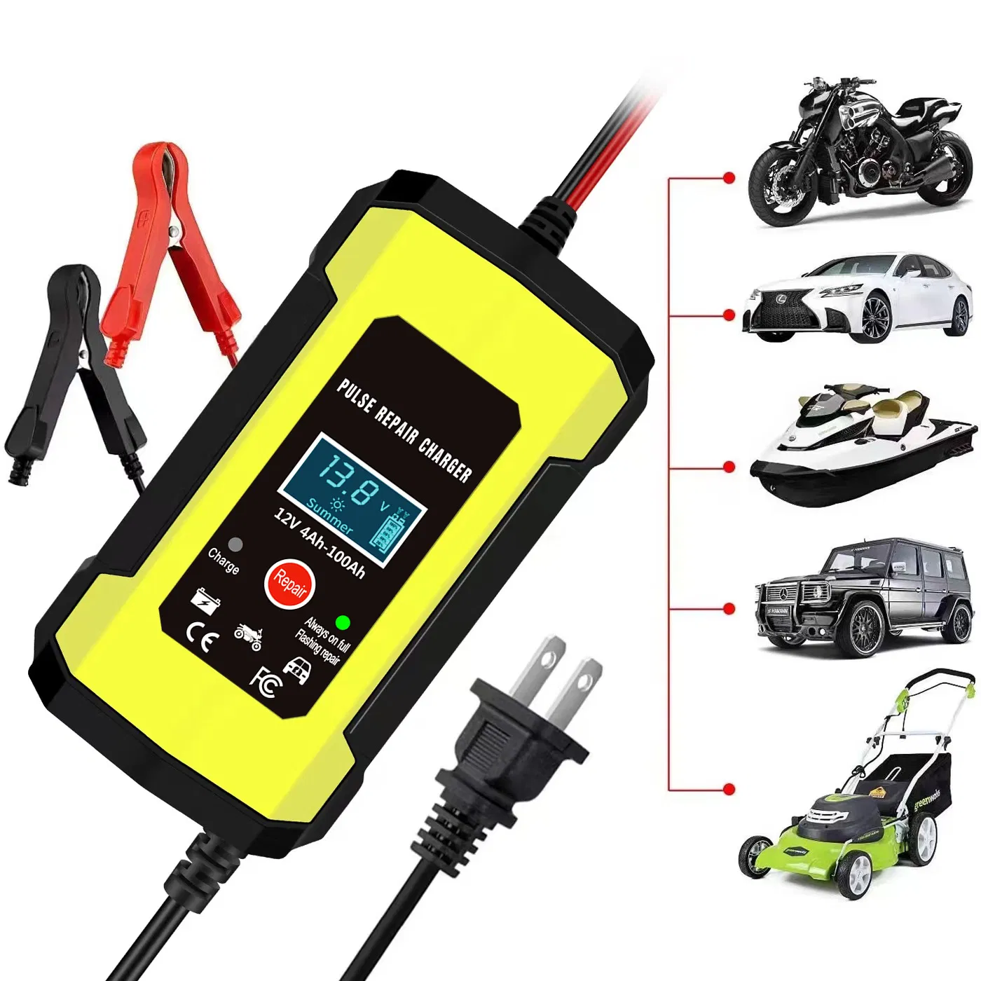 Automatic Portable Car Battery Charger 12V 6A Motorcycle Pulse Repair Trickle Charger for Gel AGM Lead Acid Battery