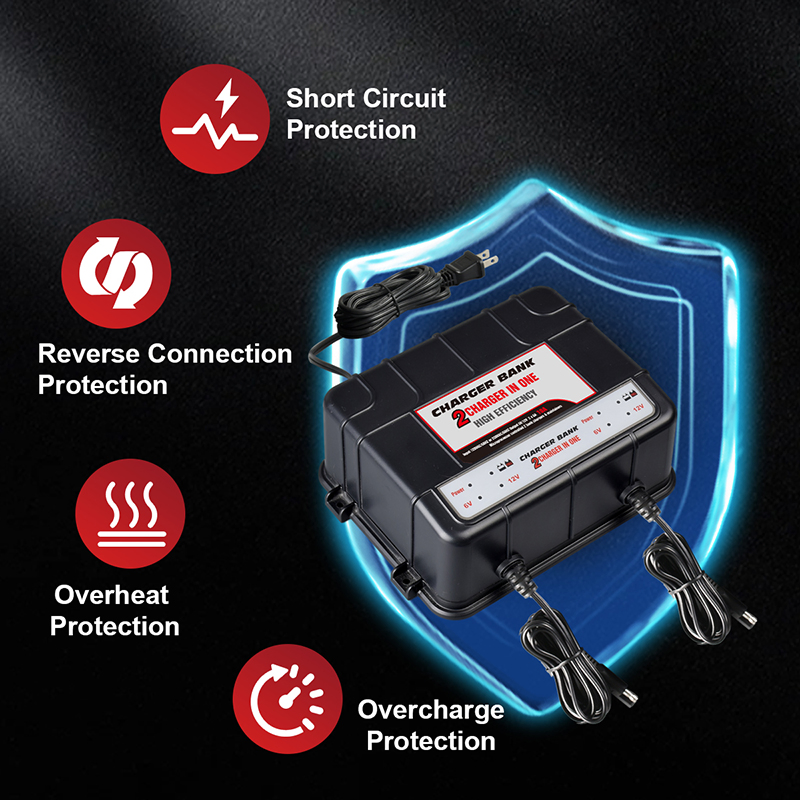 6V/12V 10A 2-Bank Lead Acid Battery Charger for Car Truck Golf Cart, IP67 Waterproof Smart Charger AGM Gel Mf with CE Certification