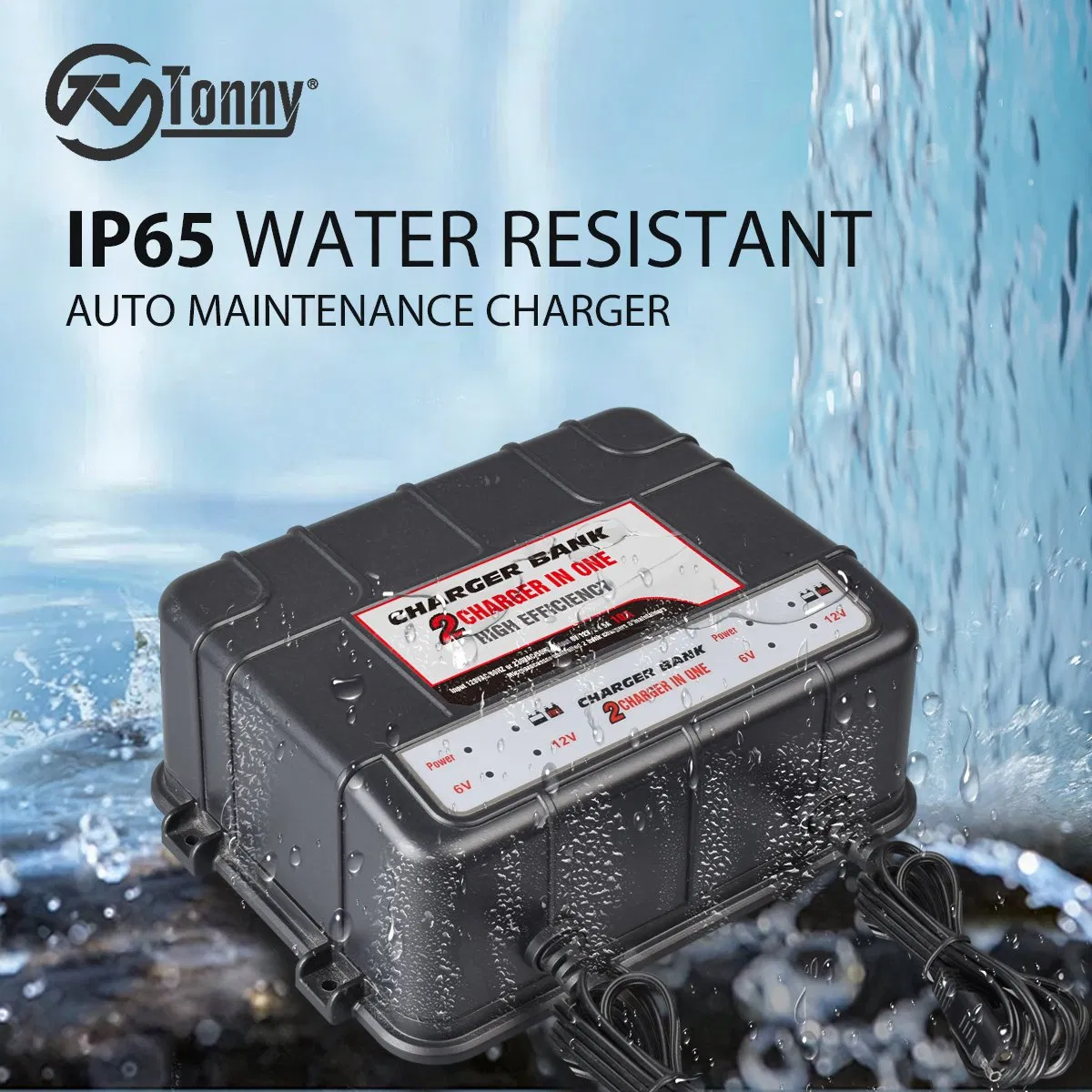 6V/12V 10A 2-Bank Marine Waterproof Smart on-Board Battery Charger, Auto Lead Acid Car Motorcycle Battery Charger Agmgel Mf Wet