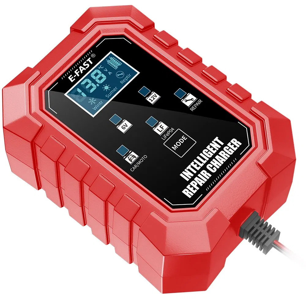 LCD Display E-Fast Automatic 7-Stage Lead Acid LiFePO4 Battery Maintainer 6V 12V 1.5A Smart Pulse Trickle Charger with ABS