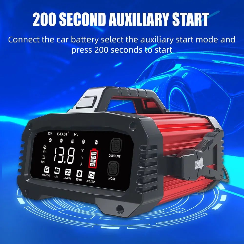 LCD Car Boat AGM Gel Lead Acid LiFePO4 Battery Charger 12V 25A 24V 15A