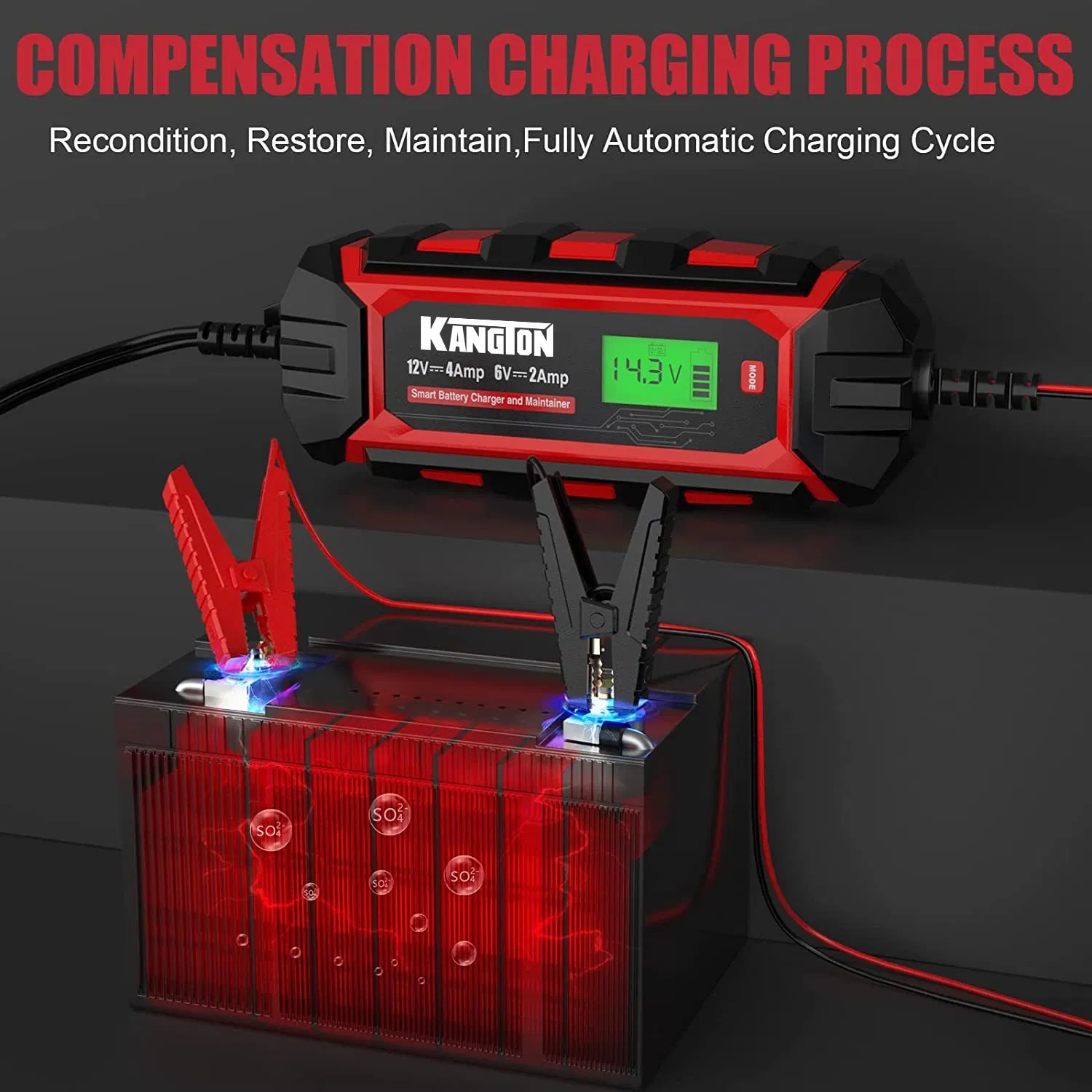 4-AMP Electric Automatic Portable Car Battery Trickle Supersafe Smart Charger Automotive Maintainer 12 Volt Float Charger, Desulfator for Lead-Acid Battery