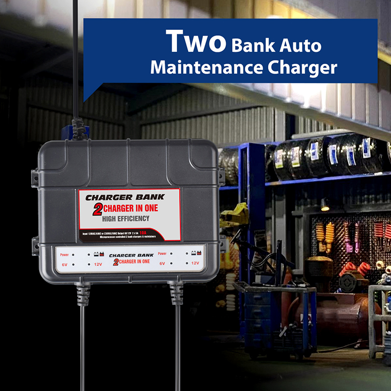 6V/12V 10A 2-Bank Lead Acid Battery Charger for Car Truck Golf Cart, IP67 Waterproof Smart Charger AGM Gel Mf with CE Certification