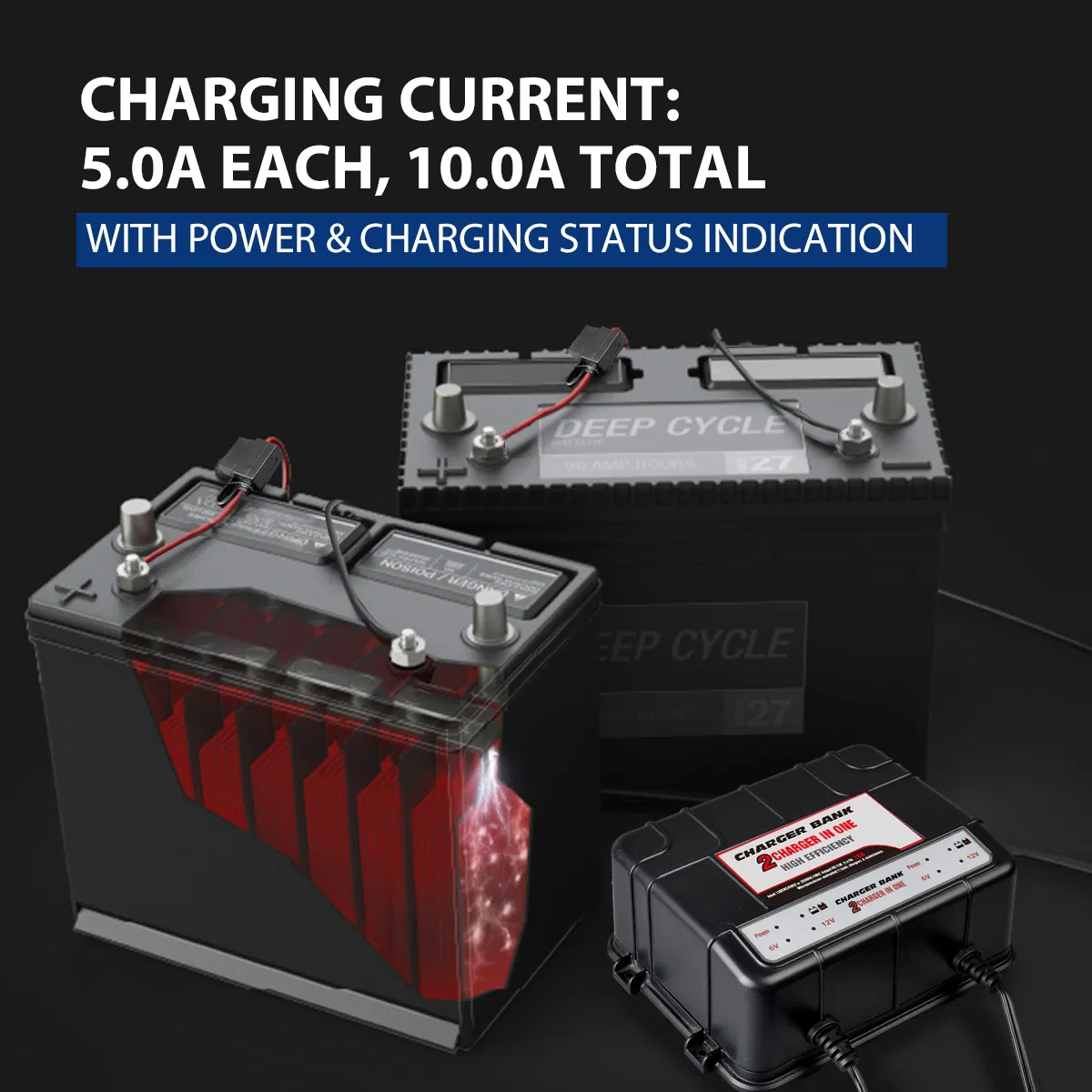 6V/12V 10A 2-Bank Marine Waterproof Smart on-Board Battery Charger, Auto Lead Acid Car Motorcycle Battery Charger Agmgel Mf Wet