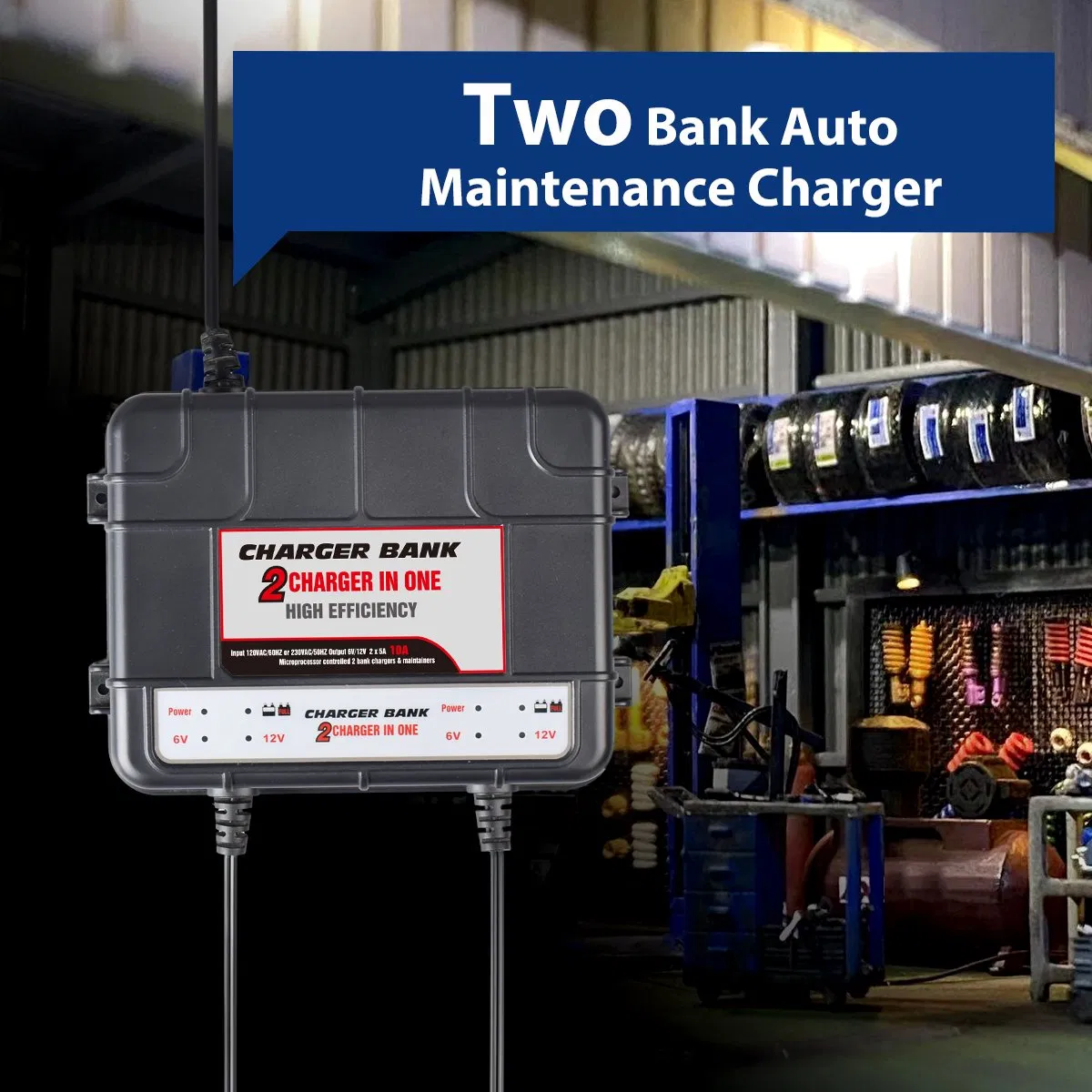 6V/12V 10A 2-Bank Marine Waterproof Smart on-Board Battery Charger, Auto Lead Acid Car Motorcycle Battery Charger Agmgel Mf Wet