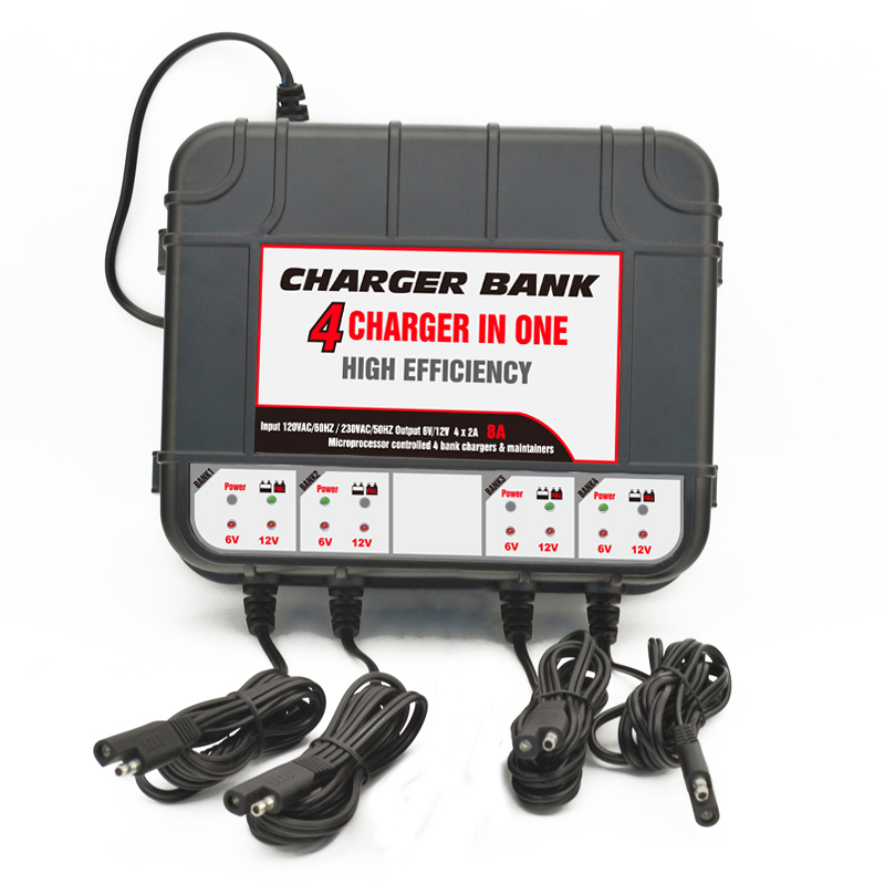 4-Bank, 8-AMP (2-AMP Per Bank) Fully-Automatic Smart Charger, 6V and 12V Battery Charger, Battery Maintainer, Trickle Charger