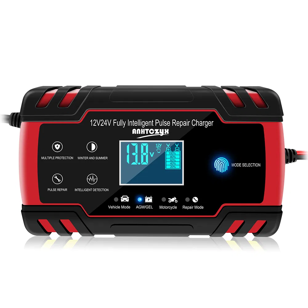 Portable 12V 24V Car AGM Lead Acid Battery Charger with LCD Display