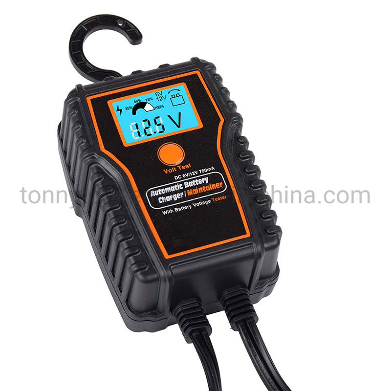 LCD Display Portable 12V 750mA Motorcycle Smart Car Battery Charger Trickle Charger Maintainer with Battery Tester Function