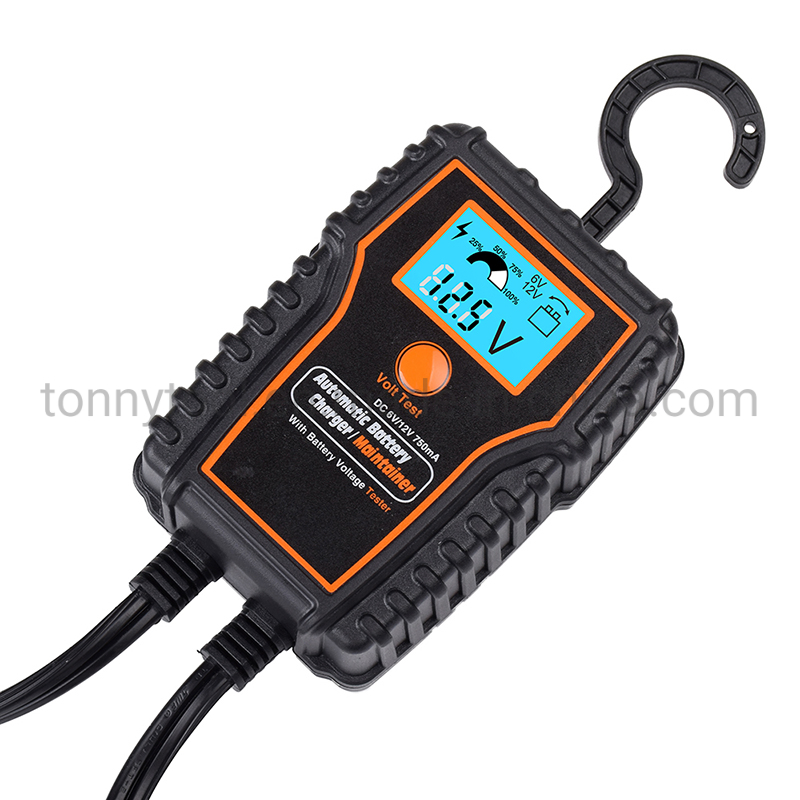 LCD Display Portable 12V 750mA Motorcycle Smart Car Battery Charger Trickle Charger Maintainer with Battery Tester Function