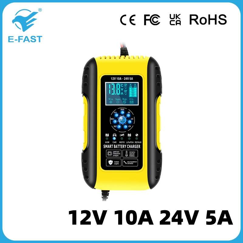 Hot Products Fully Intelligent LCD Screen Car AGM LiFePO4 Battery Charger Automatic Lead Acid Battery Charger 12V 10A 24V 5A