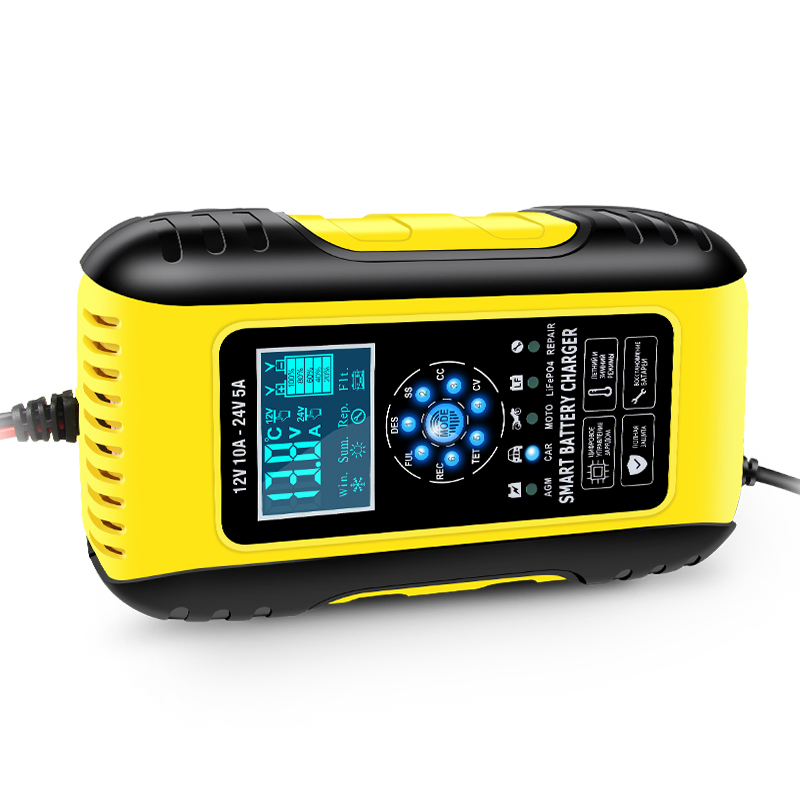 Hot Products Fully Intelligent LCD Screen Car AGM LiFePO4 Battery Charger Automatic Lead Acid Battery Charger 12V 10A 24V 5A