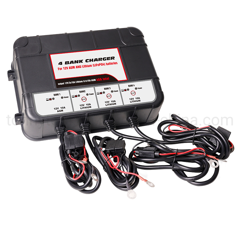 12V 4X10A Lead Acid &amp; Lithium (LiFePO4) Automatic Trickle Battery Charger Smart Battery Maintainer for Car Motorcycle Lawn Mower Boat