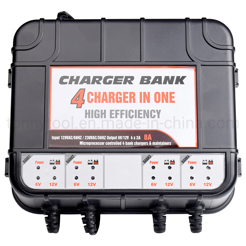 4-Bank, 8-AMP (2-AMP Per Bank) Fully-Automatic Smart Charger, 6V and 12V Battery Charger, Battery Maintainer, Trickle Charger